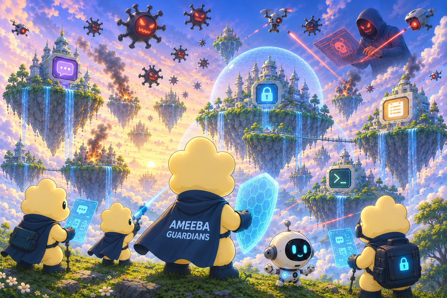 Ameeba Guardians defending encrypted communication, notes, files, and AI