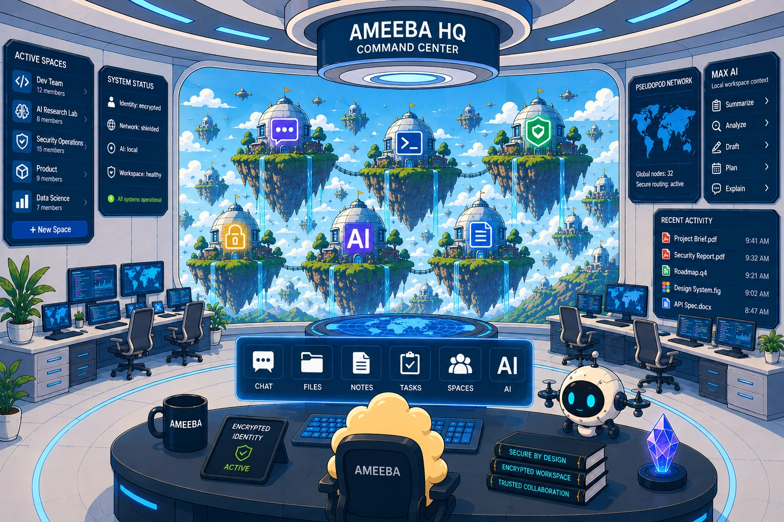 Research and R&D teams collaborating inside the Ameeba solutions headquarters