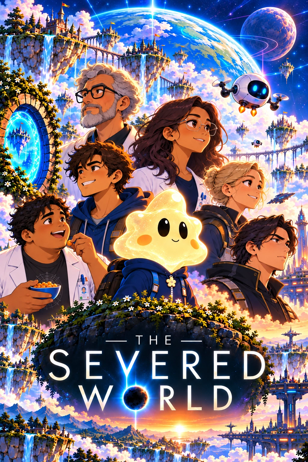 The Severed World illustrated book cover featuring Max and the main characters