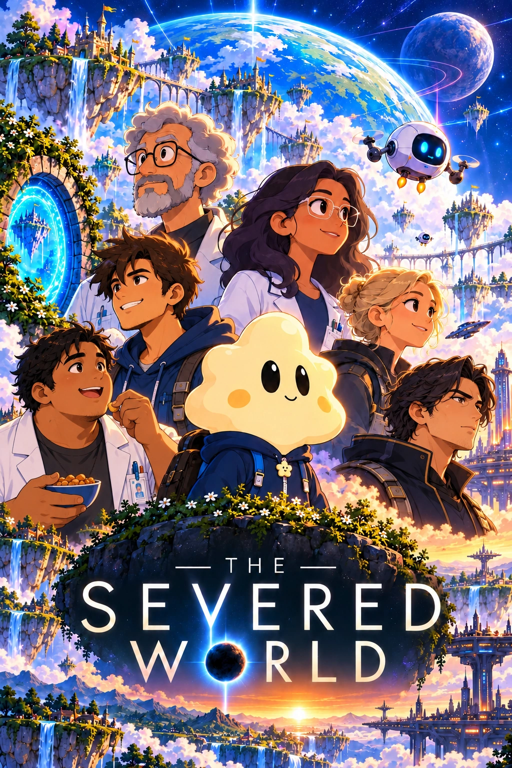 The Severed World illustrated book cover featuring Max and the main characters