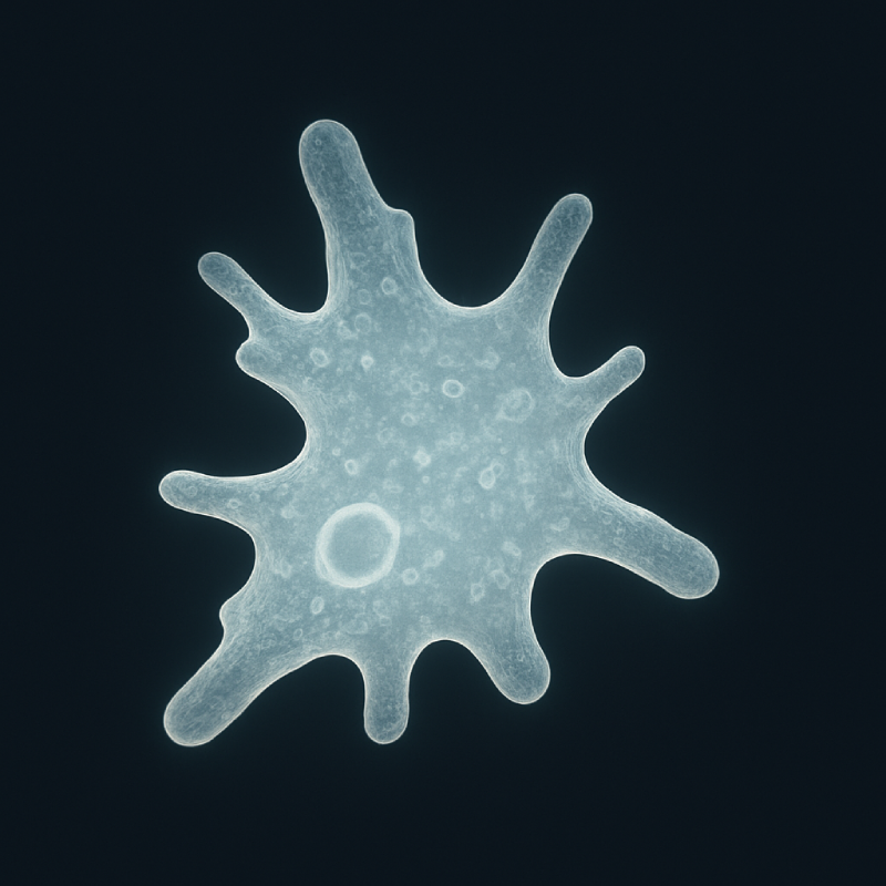 Amoeboid under the microscope with many appendages